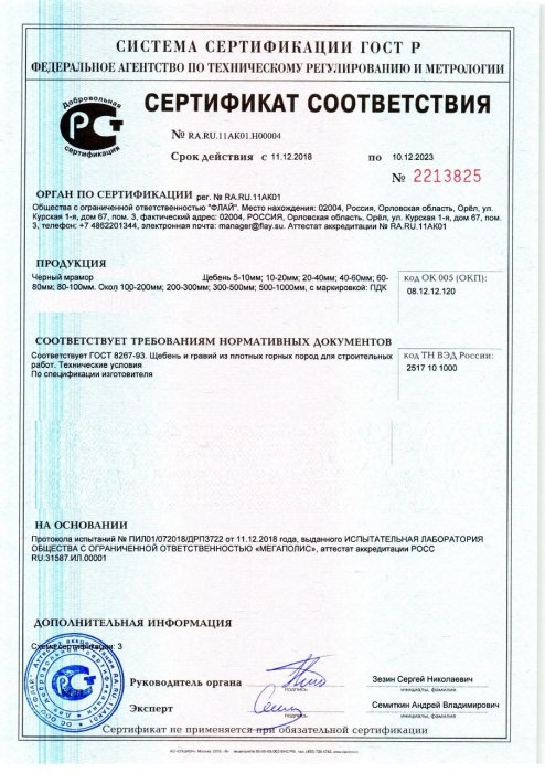 Сертификат на черный мрамор в Истре 