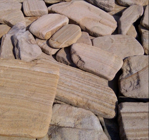 Kamenclub.ru: Песчаник пластушка галтованный желтый с рисунком (3 см)  купить в Истре плитняк - пластушка желтый песчаник 21000 руб/м3   фото КАМЕНЬ КЛУБ