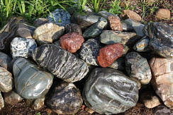 Kamenclub.ru: Ландшафтные валунчики фр.100-500 мм.  купить в Истре крупный природный камень серый, темно-серый, светло-серый речной валун крупный 4800 руб/т   фото КАМЕНЬ КЛУБ