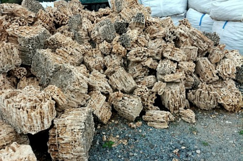 Kamenclub.ru: Крымский природный меотис фр. 100-500 мм.  купить в Истре меотис бежевый рыжий молочный желтый ракушечник 4 500 руб/т   фото КАМЕНЬ КЛУБ