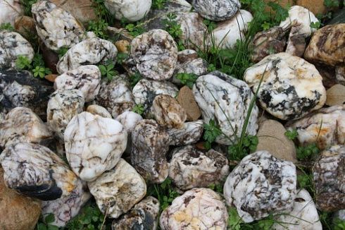 Kamenclub.ru: Кварцевый валунчик фр.100-300 мм.  купить в Истре кварц белый, бежевый молочный рыжий крупный природный камень галечник 7850 руб/т   фото КАМЕНЬ КЛУБ