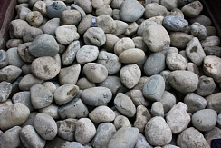 Kamenclub.ru: Речной валун (Ассорти) фр.100-300 мм.  купить в Истре галечник серый, темно-серый, светло-серый речная галька крупных размеров 4200 руб/т   фото КАМЕНЬ КЛУБ